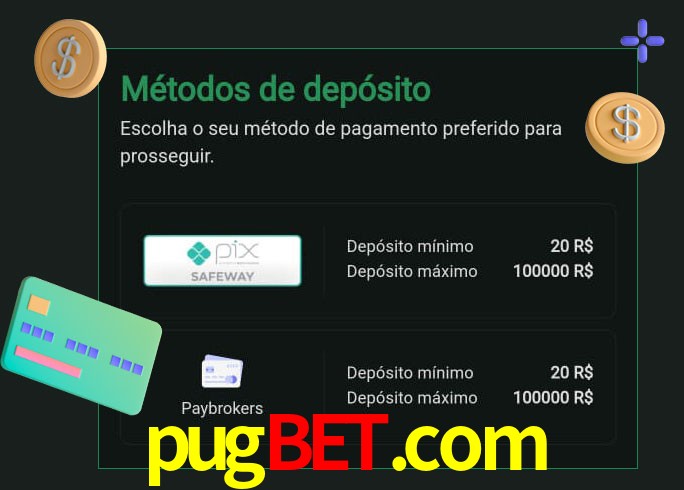 O cassino pugbet.com oferece uma grande variedade de métodos de pagamento
